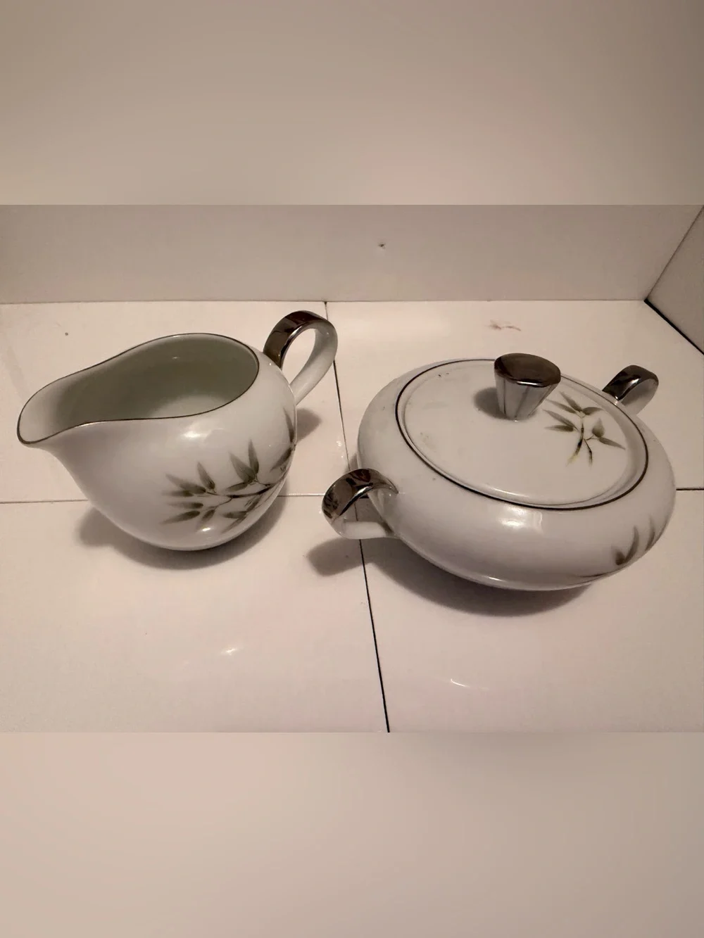 Empress China Bamboo Garden Creamer and Sugar Bowl